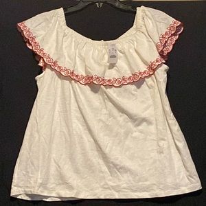 NWT size xl jcrew off the shoulder white top with red embroidered flowers